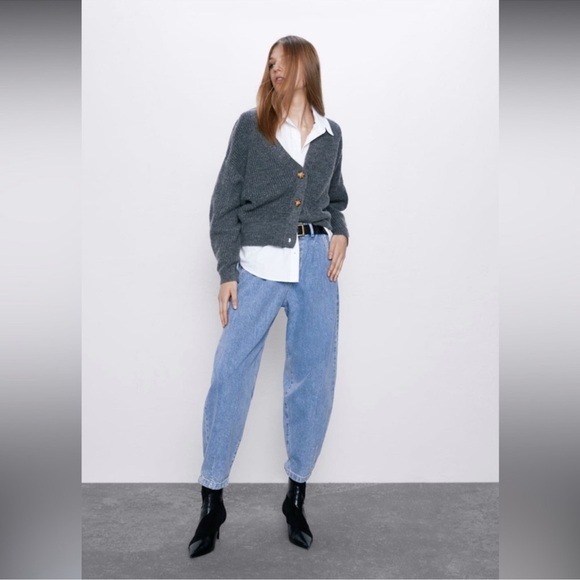 Zara pleated tapered slouchy fit barrel balloon leg jeans size 2 - Picture 3 of 6